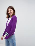Asos Cardigan In Fine Knit With One Button - Purple