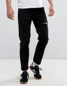 Asos Stretch Slim Jeans With Thigh Rip In Black - Black