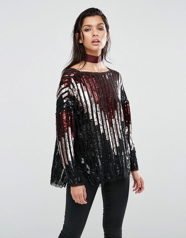 Asos Tunic Top With Chevron Embellishment - Multi