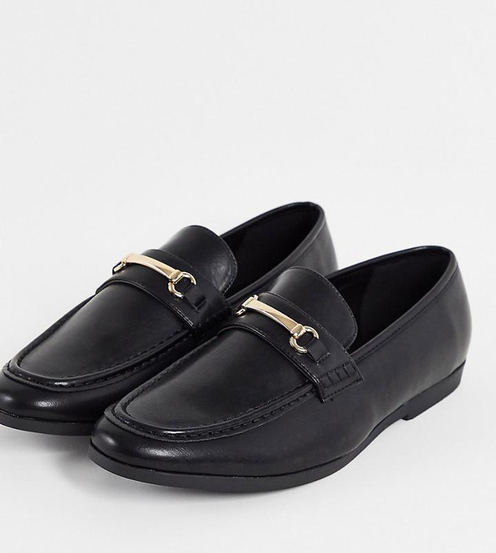 Truffle Collection Wide Fit Snaffle Trim Loafers In Black