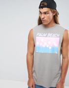 Asos Acid Wash Longline Sleeveless T-shirt With Palm Print - Gray