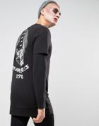 Asos Halloween Longline Long Sleeve T-shirt With Skull Back Print And Double Layer - Black
