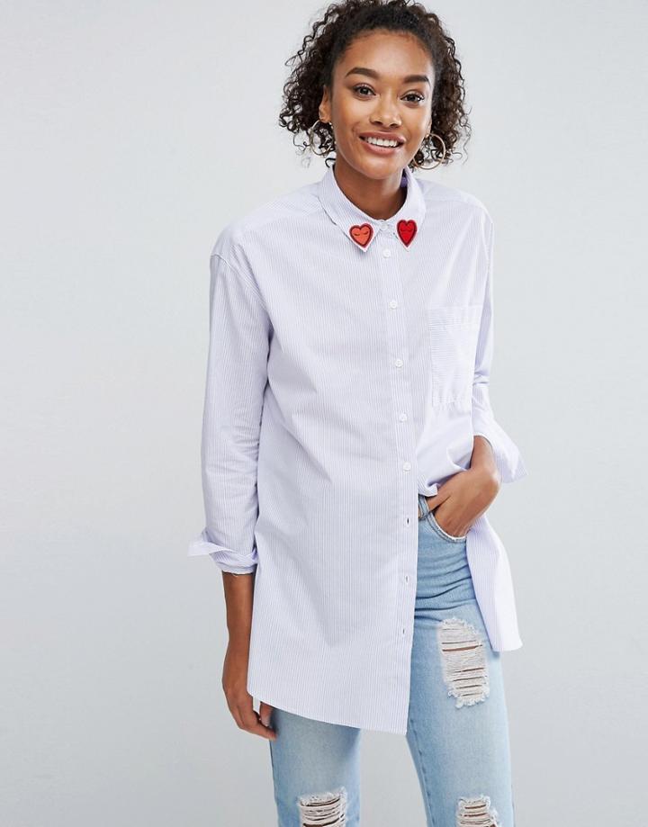 Asos Stripe Shirt With Heart Collar - Multi