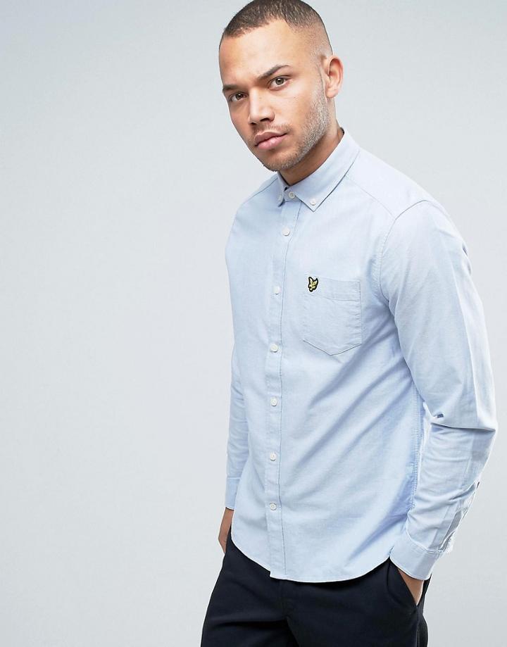 Lyle & Scott Oxford Shirt Buttondown Regular Fit Eagle Logo In Light Blue - Blue