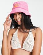 South Beach Adjustable Towelling Bucket Hat With Sunset In Hot Pink
