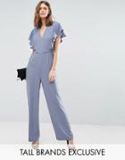 Y.a.s Tall Milne Frill Detail Jumpsuit - Blue