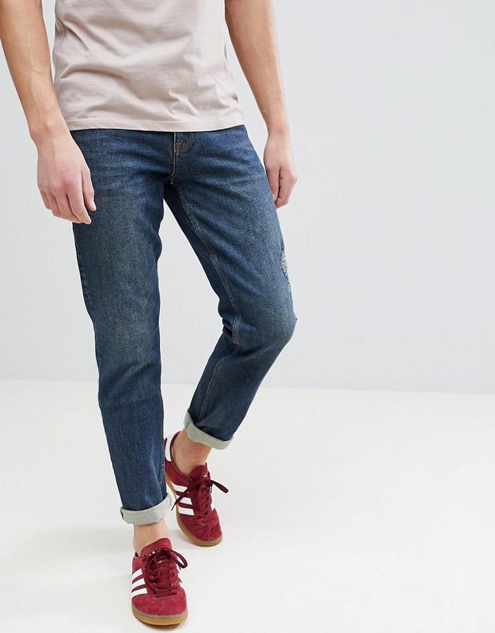 Asos Stretch Slim Jeans In 17oz Dark Wash Vintage Blue - Blue