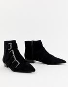 Buckle Detail Flat Boot In Black - Black