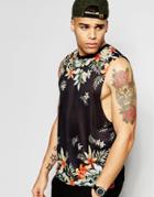 Asos Sleeveless T-shirt With Floral Print In Black - Black