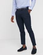 Moss London Skinny Suit Pants In Navy Pinstripe - Navy