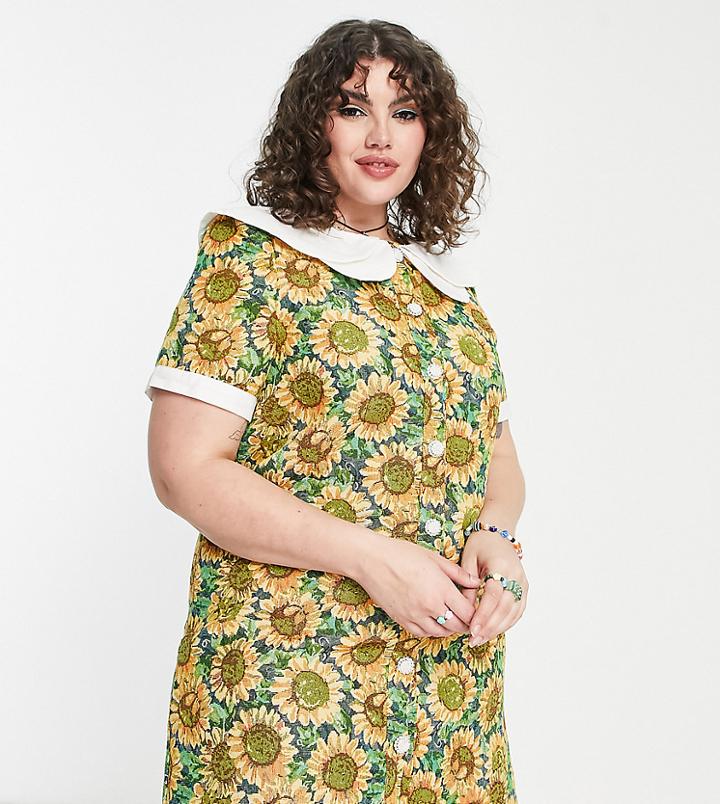 Sister Jane Plus Shift Dress In Sunflower Jacquard-yellow