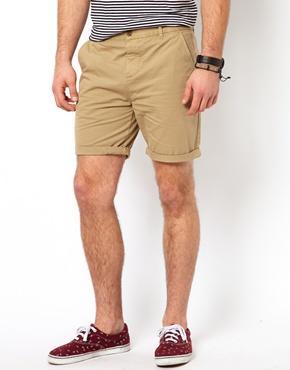 Asos Chino Shorts In Mid Length - Stone