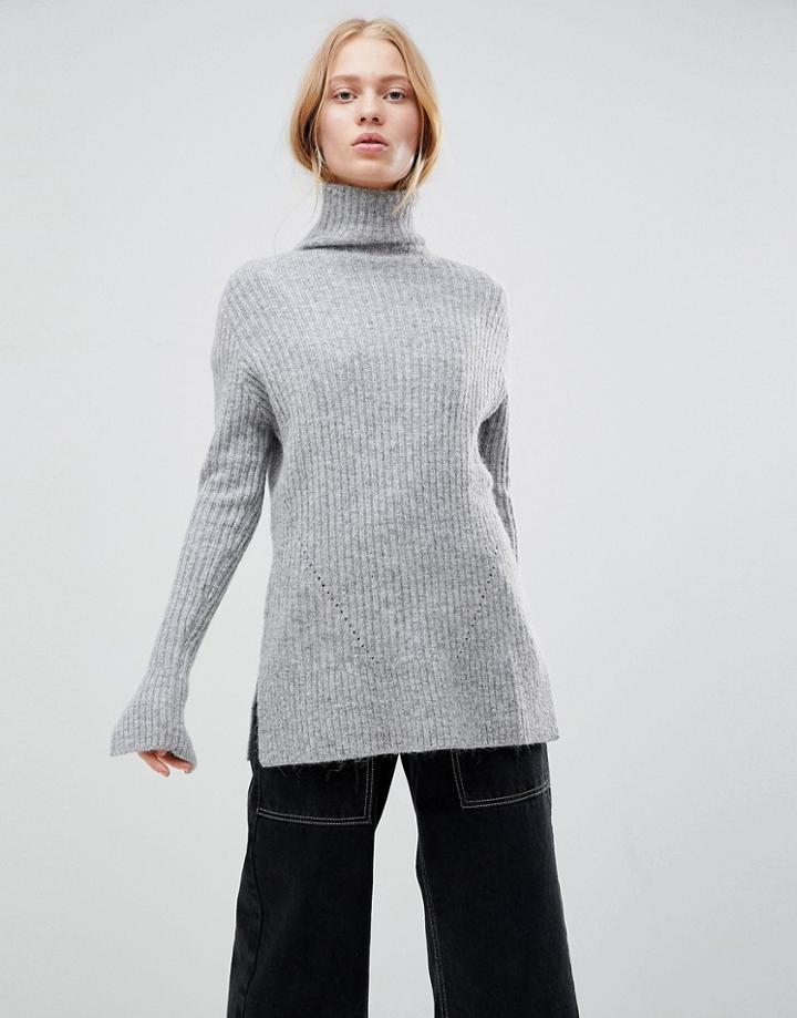 Shae Chunky Rib High Neck Alpaca And Merino Wool Blend Sweater - Gray