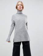 Shae Chunky Rib High Neck Alpaca And Merino Wool Blend Sweater - Gray