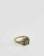 Asos Design Vintage Style Coin Head Ring In Burnished Gold Tone - Gold
