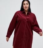 Asos Design Curve Cord Shirt Dress In Oxblood - Red
