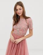 Lace & Beads Floral Embellished Crop Top Two-piece In Terracotta - Orange