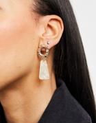 Pieces Drop Earrings With Hammered Gold And Brown Stone Detail