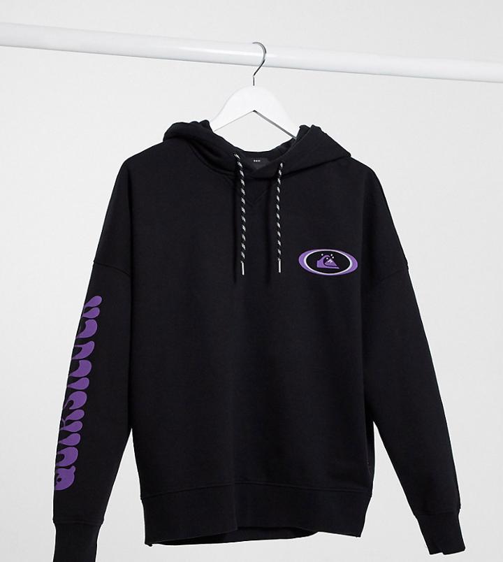 Quiksilver Boxy Fleeced Hoodie In Washed Black Exclusive At Asos