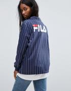 Fila Oversized Coach Jacket With Back Logo In Pin Stripe - Navy
