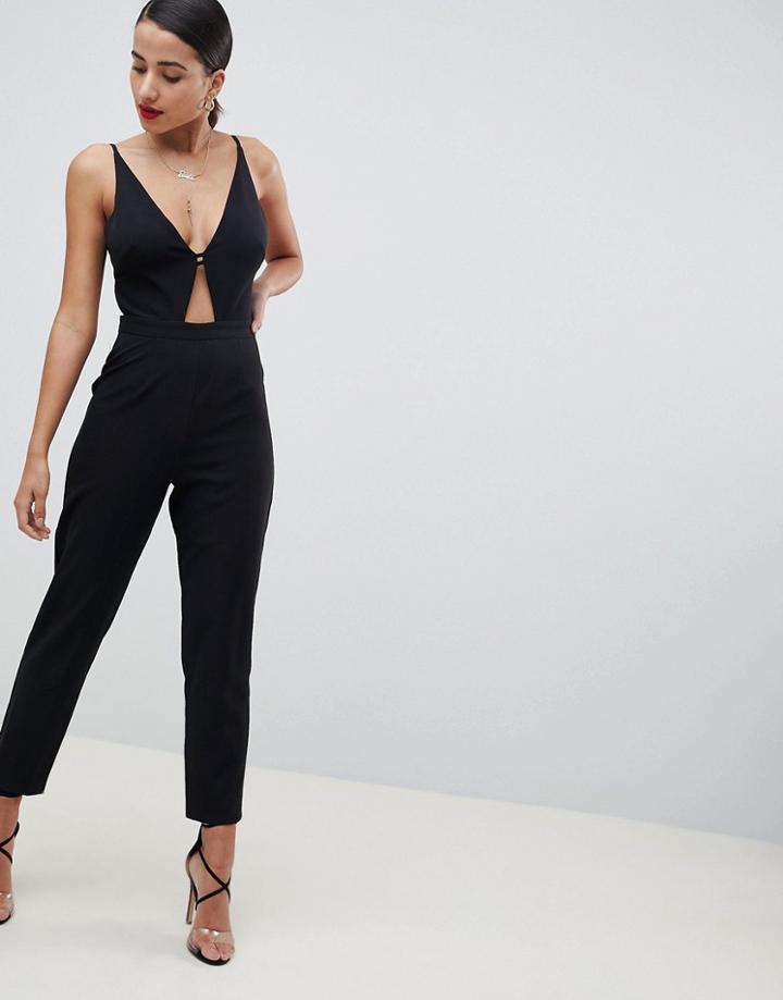 Asos Design Cami Jumpsuit With Peg Leg And Cut Out Detail - Black