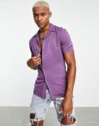 Asos Design Skinny Viscose Shirt With Revere Collar In Grape-purple