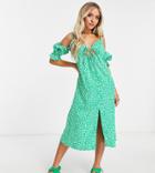Influence Petite Midi Cami Dress With Short Sleeve In Green Floral