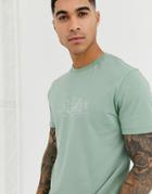 Asos Design T-shirt With City Line Drawing Chest Print-green