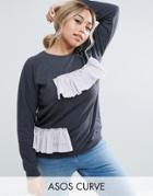 Asos Curve Sweat With Placed Gingham Ruffle - Gray