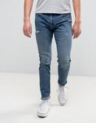 Abercrombie & Fitch Super Skinny Stretch Jean In Medium Distressed Wash With Rips - Blue