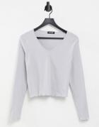 Loungeable Pointelle Lounge Long Sleeve Top With Lettuce Edge In Gray-grey