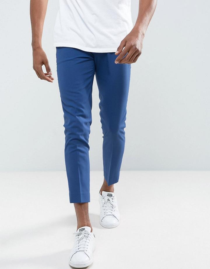 Asos Super Skinny Cropped Smart Pants In Blue - Blue