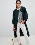 Selected Femme Collarless Wool Coat - Green