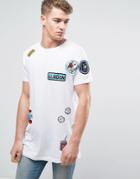 Brave Soul Longline Badged T-shirt - White