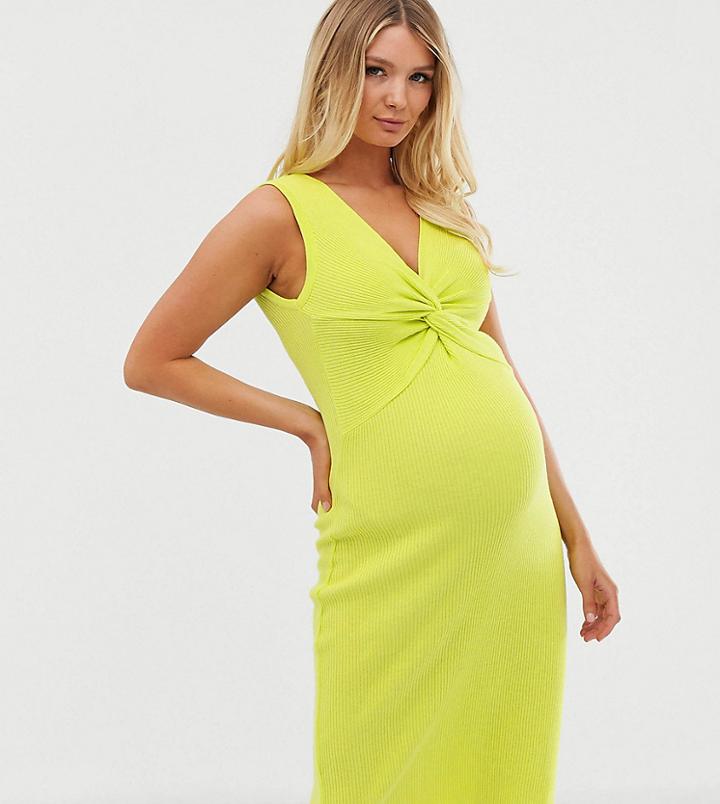 Asos Design Maternity Twist Front Knitted Midi Dress - Green