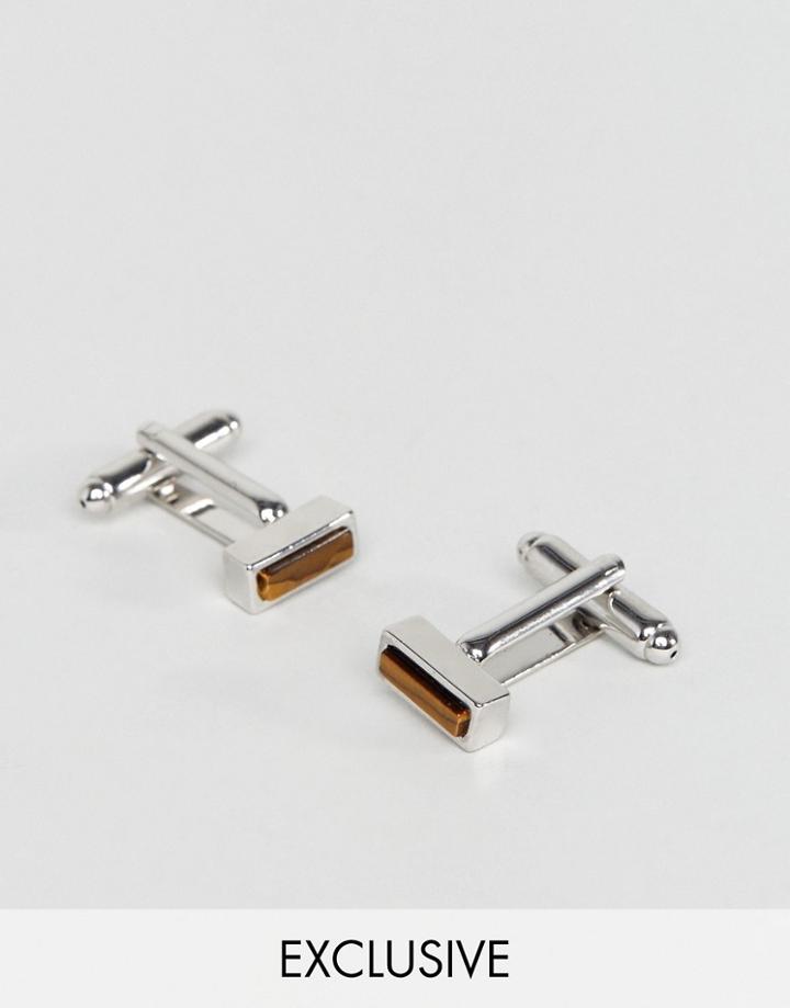 Aetherston Cufflinks With Tigers Eye Stone - Silver