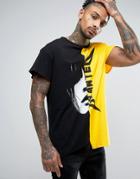 Granted Oversized T-shirt In Spliced Tour Print - Yellow