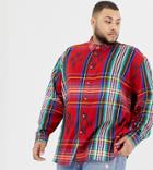 Asos Design Plus Oversized Geo-tribal Check Shirt In Red