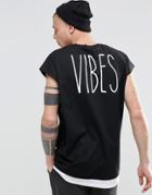 Asos Oversized Sleeveless T-shirt With Vibes Back Print And Contrast Hem - Black