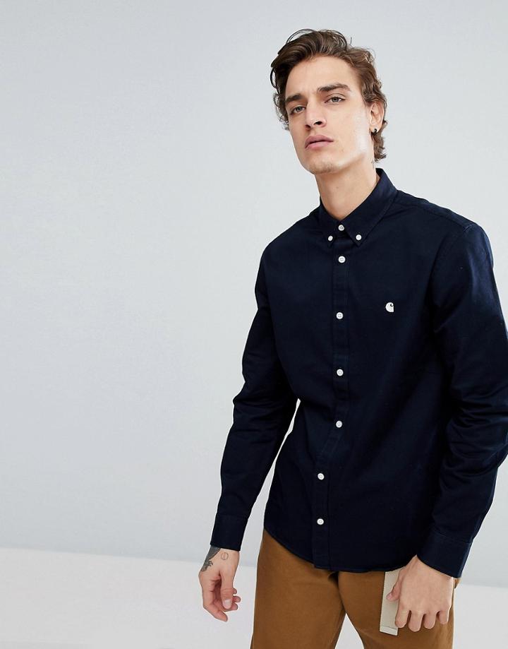 Carhartt Wip Long Sleeve Madison Oxford Shirt In Navy - Navy