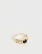Asos Design Signet Ring With Stone In Gold Tone - Gold