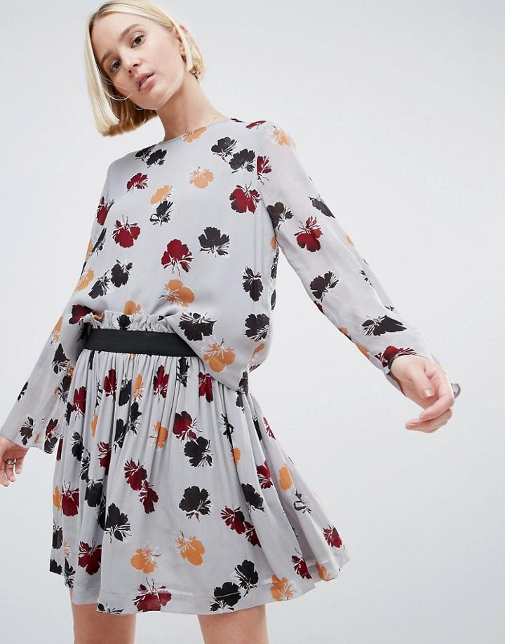 Ganni Bartlette Floral Sheer Georgette Blouse - Navy