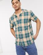 Farah Cavett Short Sleeve Checked Shirt In Teal And Orange-green