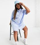 Collusion Plus Short Sleeve Stripe Mini Shirt Dress-blue