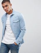 Asos Design Skinny Denim Western Shirt In Bleach Wash - Blue