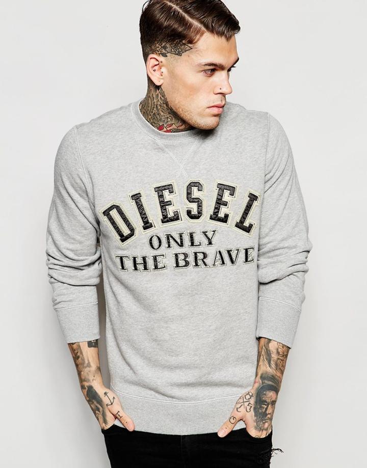 Diesel Crew Sweatshirt S-joe-b Satin Logo Applique In Gray - Gray