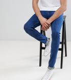 Asos Tall Skinny Jeans In Retro Dark Wash With Raw Hem-blue