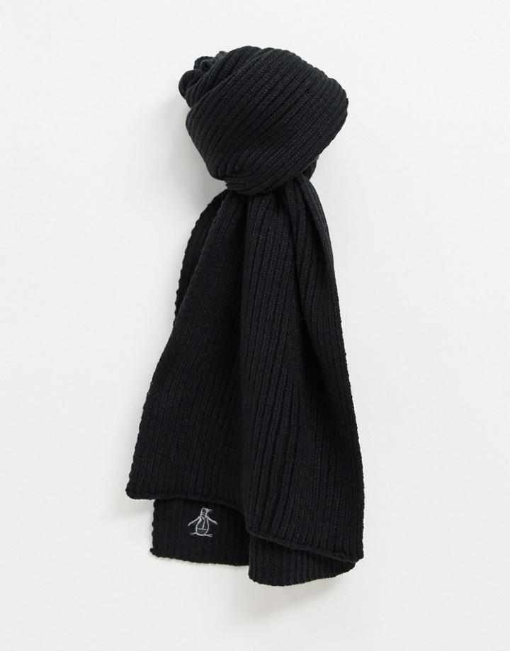 Original Penguins Rib Scarf In Black And Silver Gray