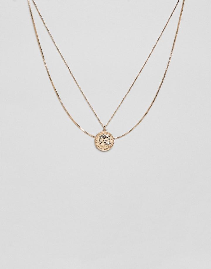 Monki Coin Pendant Necklace In Gold - Gold