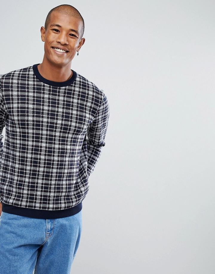 Asos All Over Check Sweater In Bue - Blue